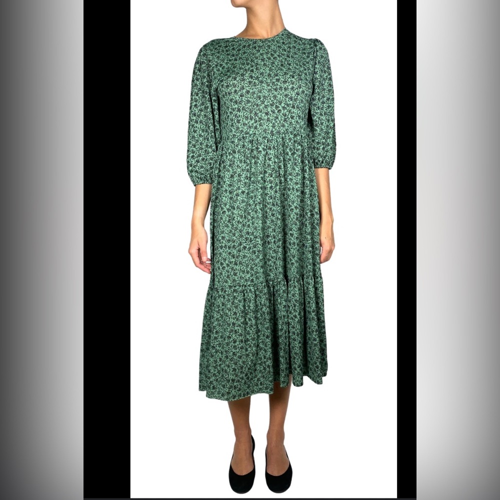 Zara Green Patterned Midi Dress‎